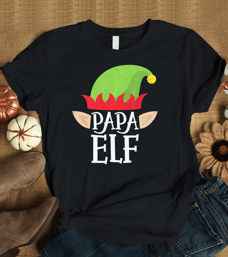 Papa Elf Hat with Ears Christmas T-Shirt
