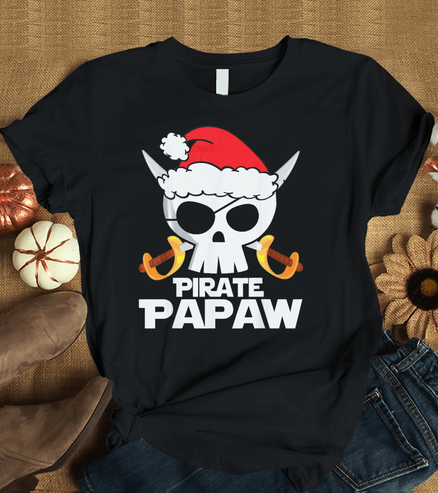 Santa Claus Pirate Papaw Skull with Swords T-Shirt