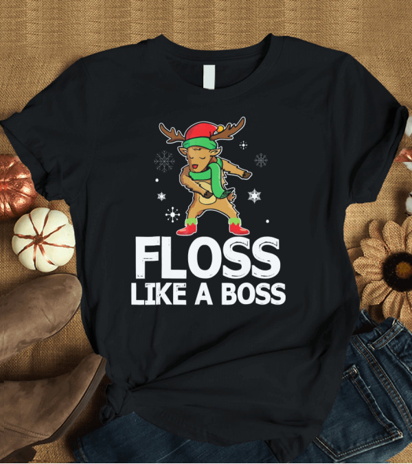 T-Shirt: Reindeer ELF Costume Floss Like A Boss Snowflakes Christmas Dance T-Shirt Reindeer ELF Costume Floss Like A Boss Snowflakes Christmas Dance T-Shirt