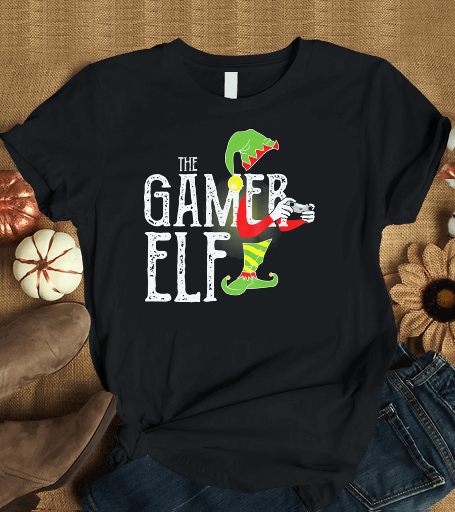 The Gamer Elf with Controller and Festive T-Shirt