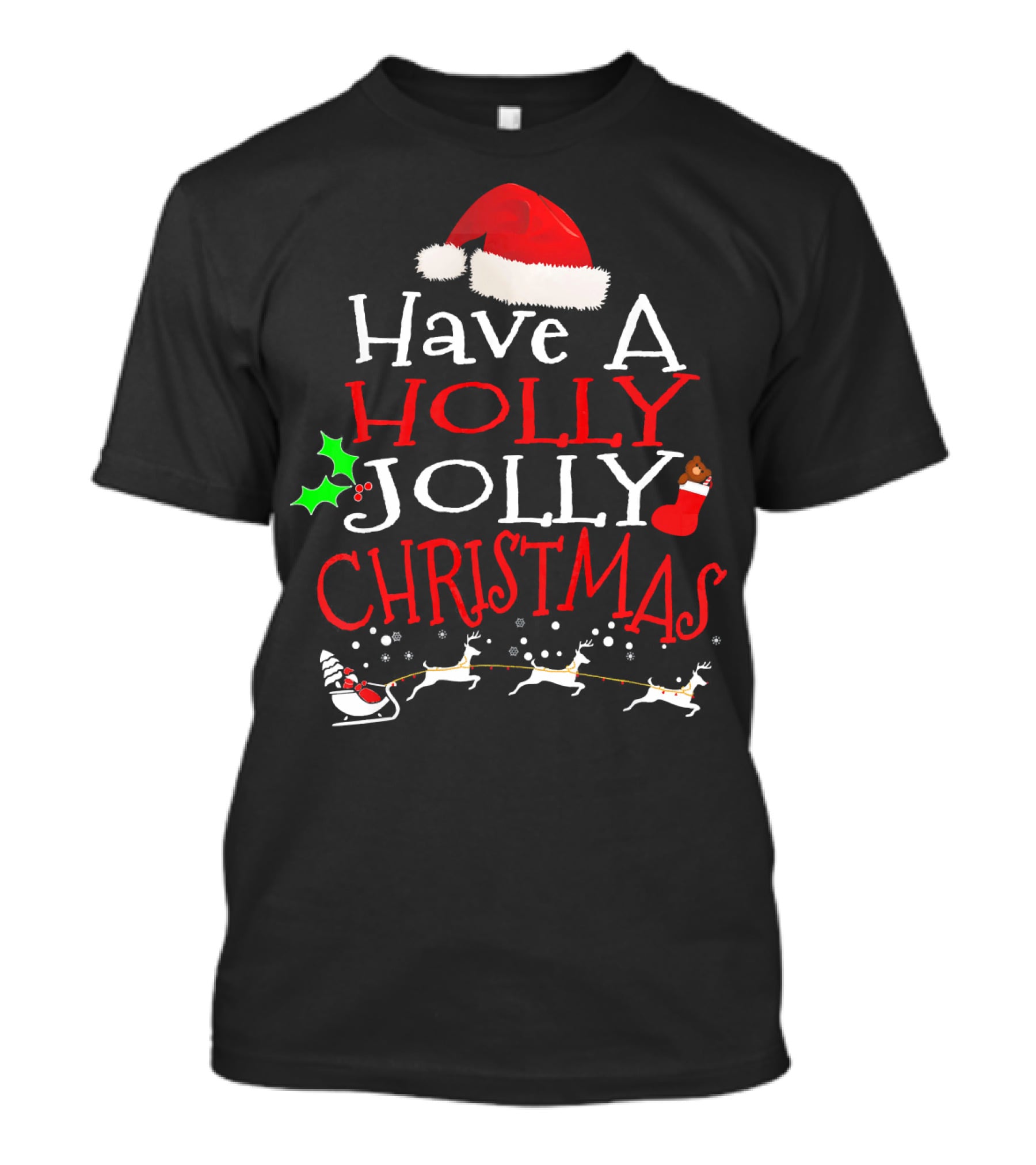 Have A Holly Jolly Christmas Santa Hat Reindeer Sleigh T-Shirt
