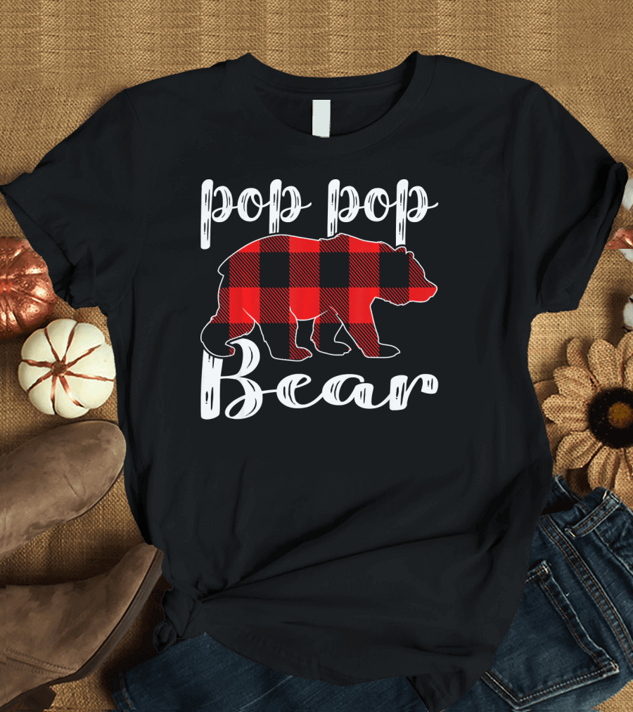 Pop Pop Bear Plaid Christmas Matching Holiday T-Shirt