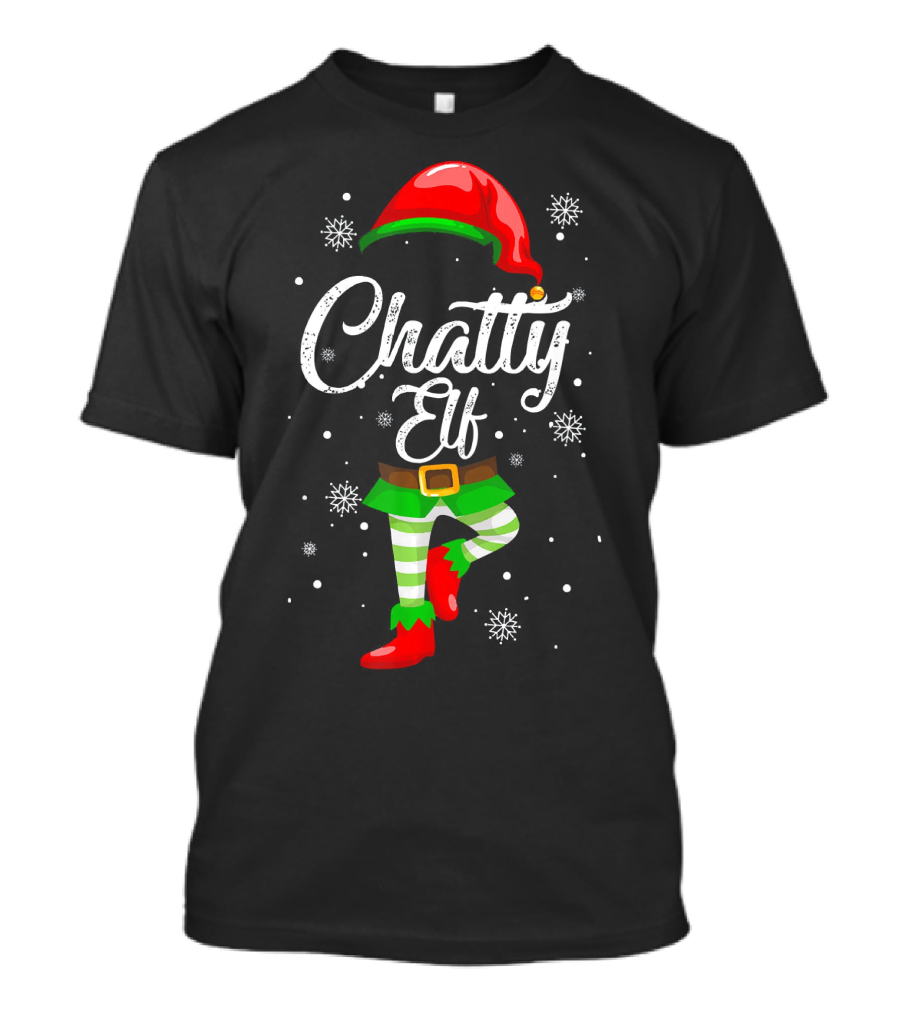 Chatty Elf Funny Christmas Costume Pajamas Festive Snowflakes T-Shirt