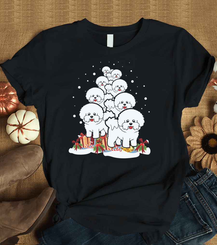 Bichon Frise Christmas Tree with Gifts and Snowflakes T-Shirt