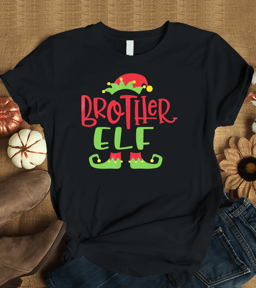 Brother Elf Christmas Hat and Shoes Festive Humor T-Shirt