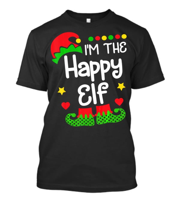 I'm The Happy Elf Christmas Hat Stars Hearts Dots T-Shirt