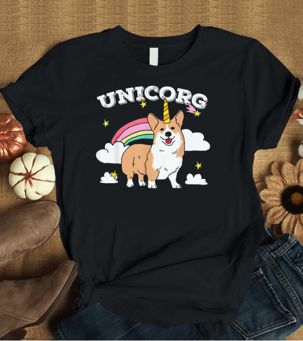 T-Shirt: Unicorg Rainbow Unicorn Corgi with Stars and Clouds Birthday T-Shirt Unicorg Rainbow Unicorn Corgi with Stars and Clouds Birthday T-Shirt