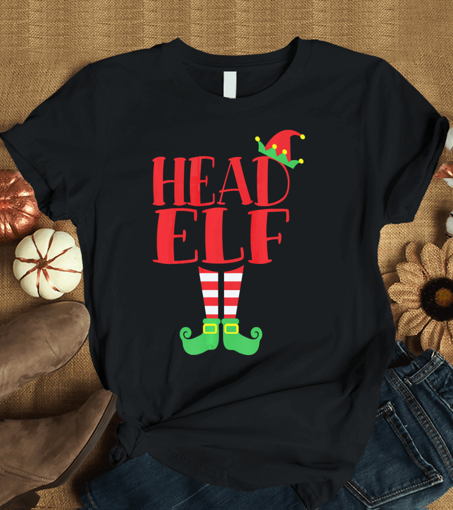 Head Elf Christmas Season Dad Hat Striped Red White Socks Green Shoes T-Shirt