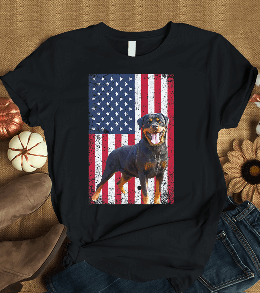 American Flag Rottweiler Dog Lover Patriotic 4th of July T-Shirt