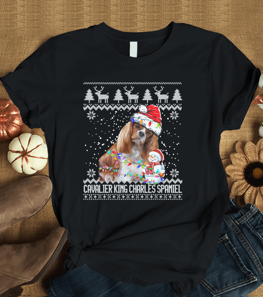 Cavalier King Charles Spaniel Christmas Santa Snowman Reindeer T-Shirt