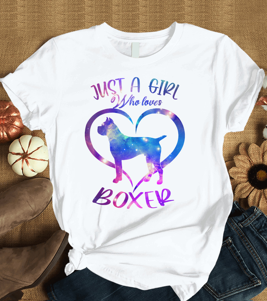 Just A Girl Who Loves Boxer Heart Galaxy T-Shirt