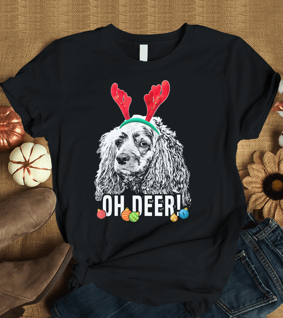 Oh Deer Funny Cocker Spaniel Reindeer Antlers Christmas Ornaments T-Shirt