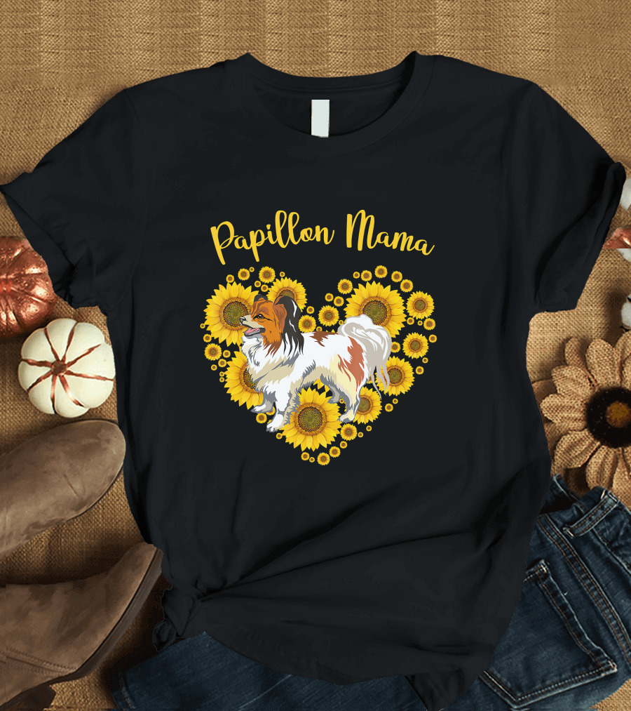 Papillon Mama Sunflower Heart T-Shirt