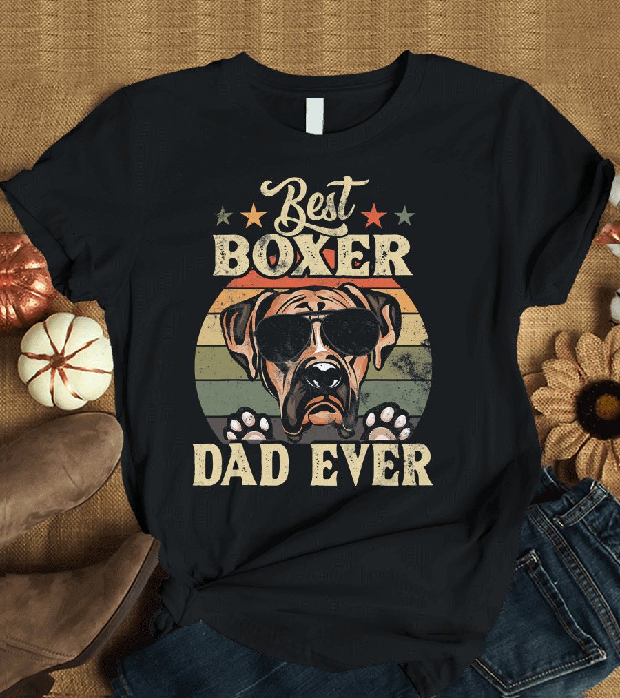 Best Boxer Dad Ever Vintage Distressed Dog Retro Stripes T-Shirt