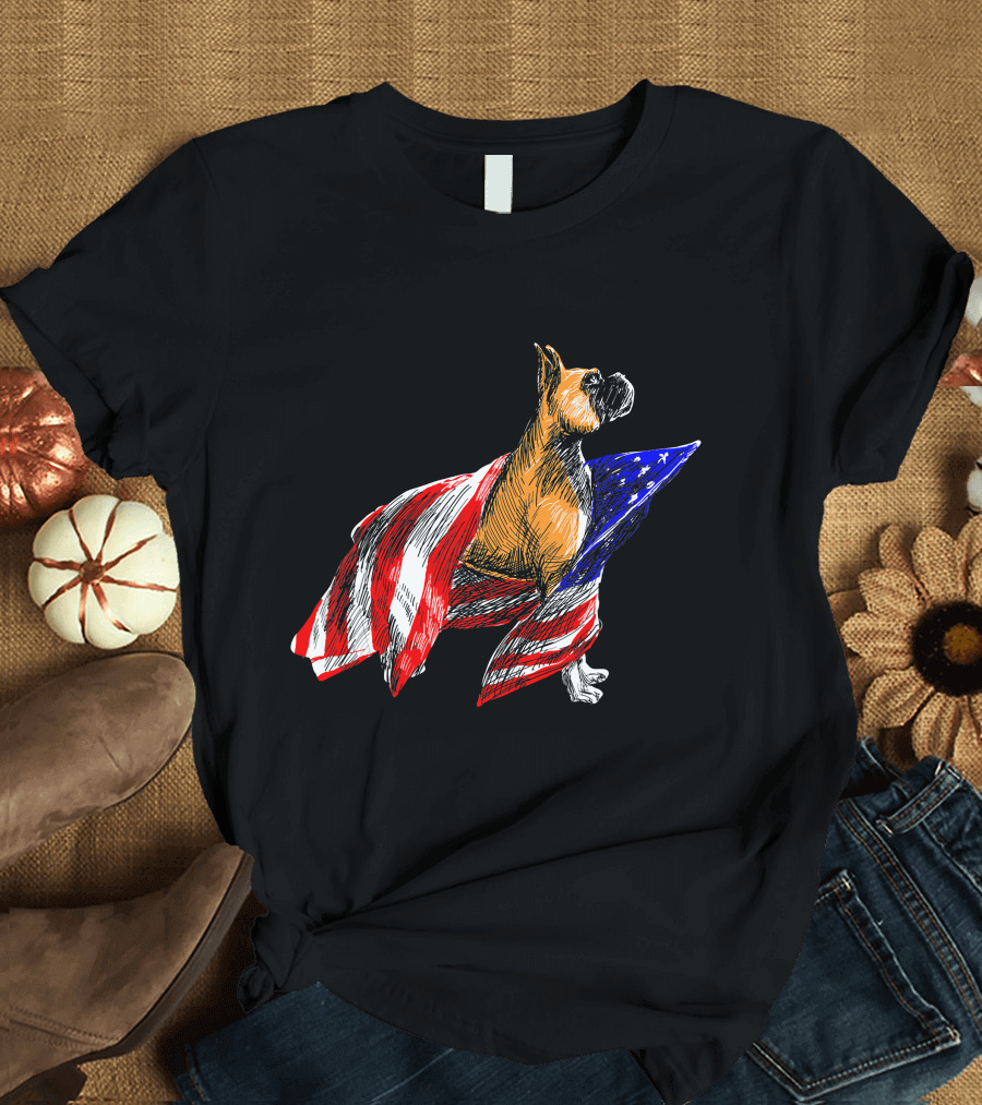 Boxer Dog Wrapped in American Flag Patriotic Symbol Dogs T-Shirt