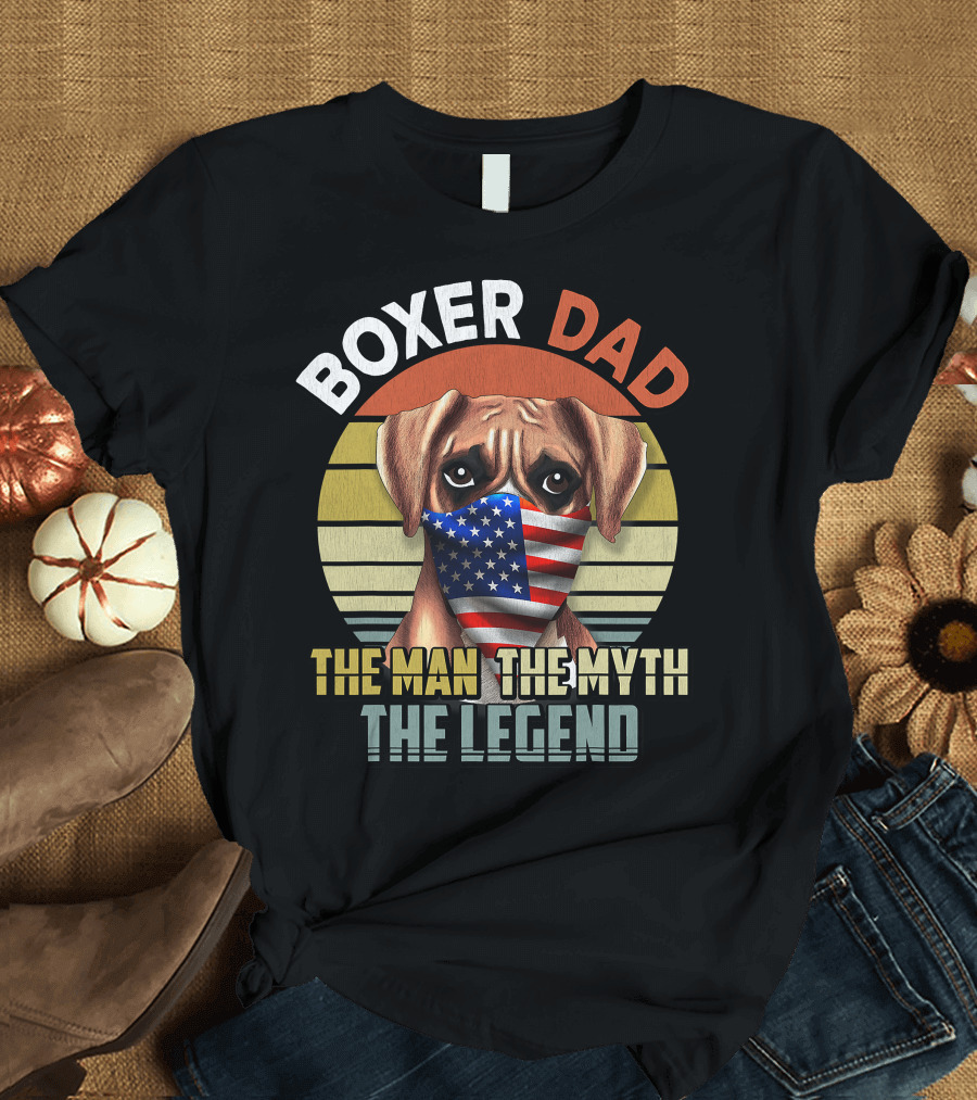 Boxer Dad US Flag Face Mask The Man The Myth The Legend T-Shirt