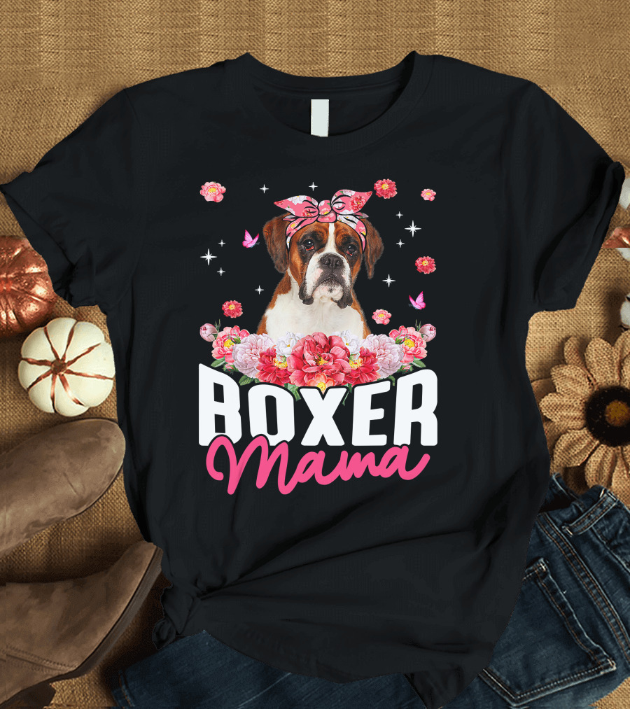 Boxer Mama Flower Bandana Blossoms and Butterflies T-Shirt