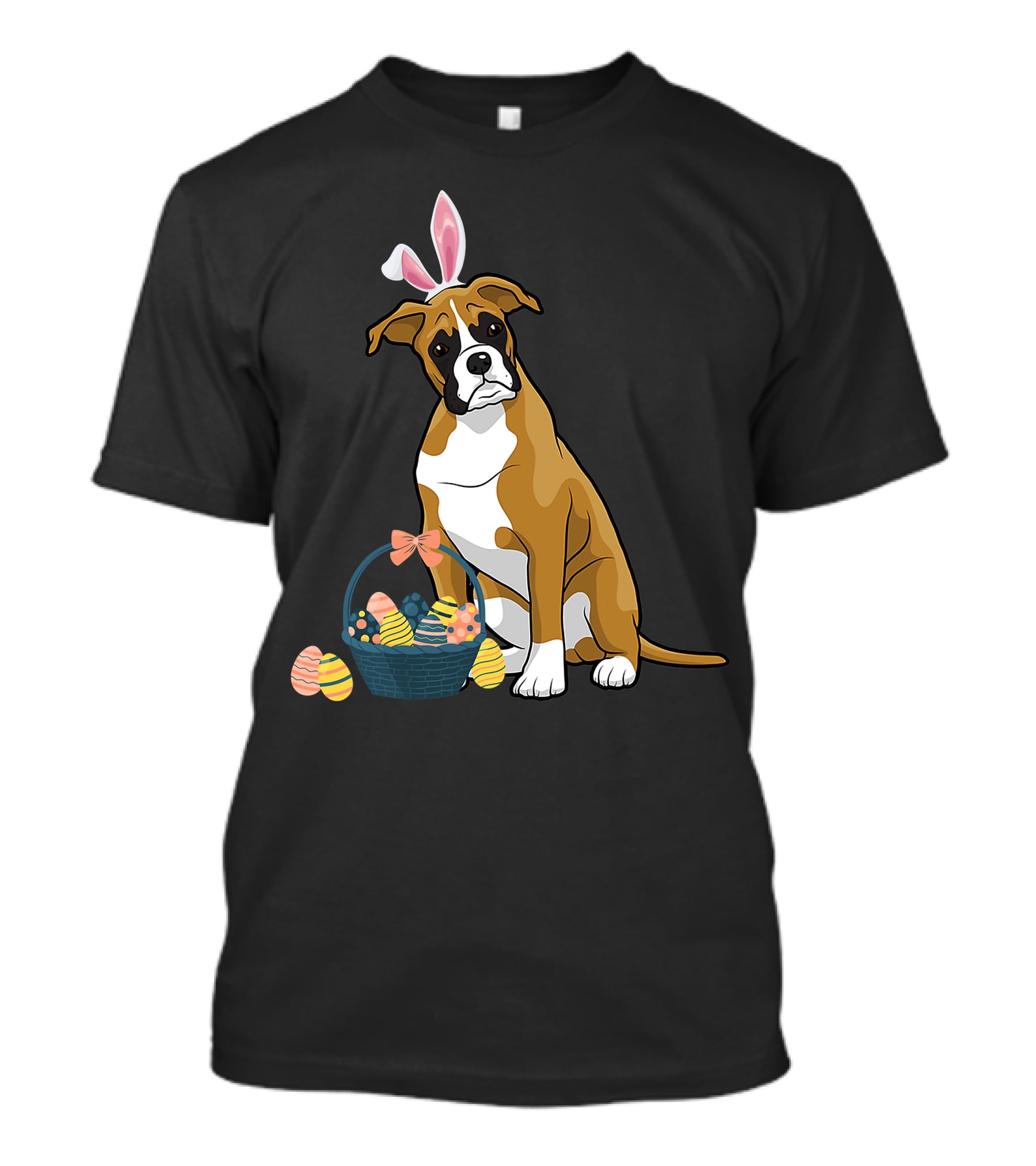 Bunny Ears Boxer Dog Cute Doge Rabbit With Easter Eggs Basket T-Shirt