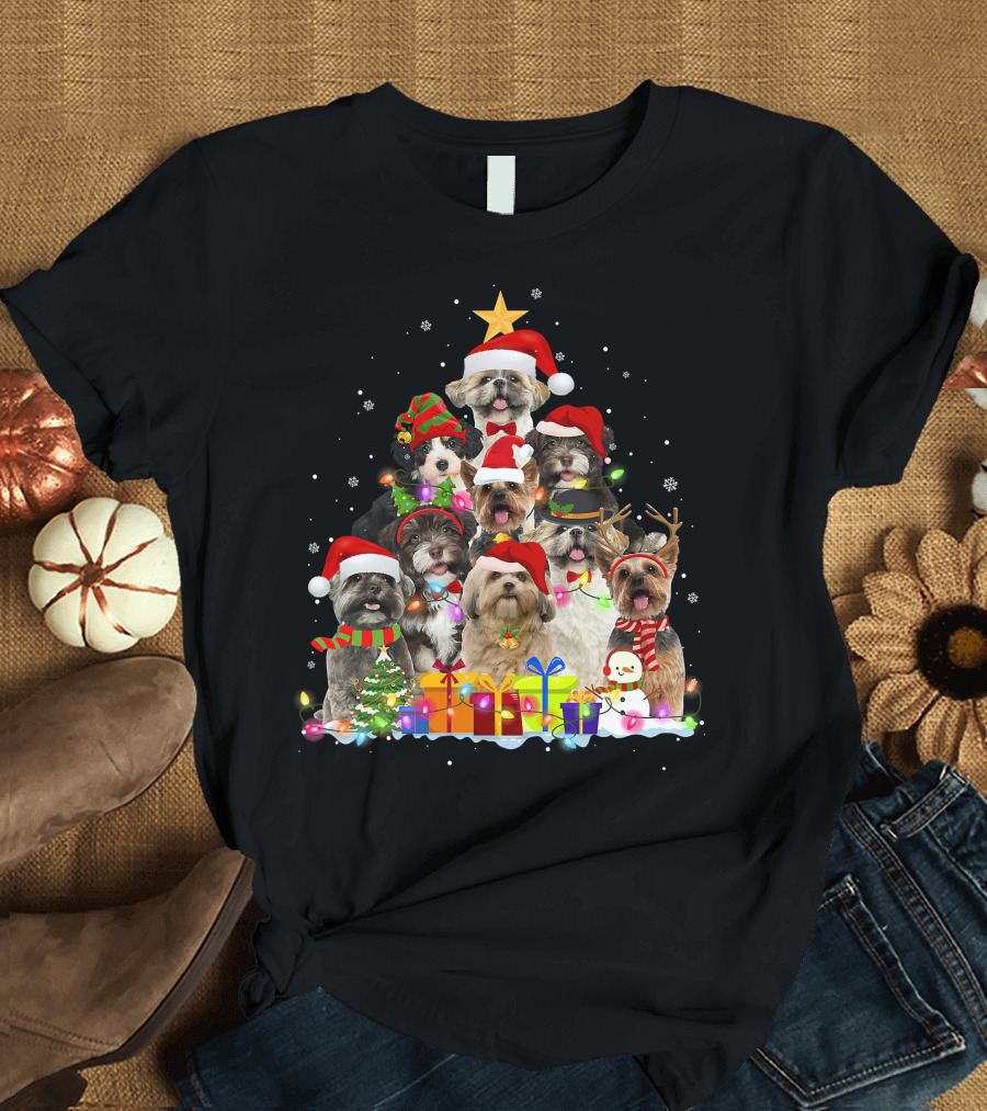 Christmas Pajama Shih Tzu Tree Xmas Dog Dad Gifts T-Shirt