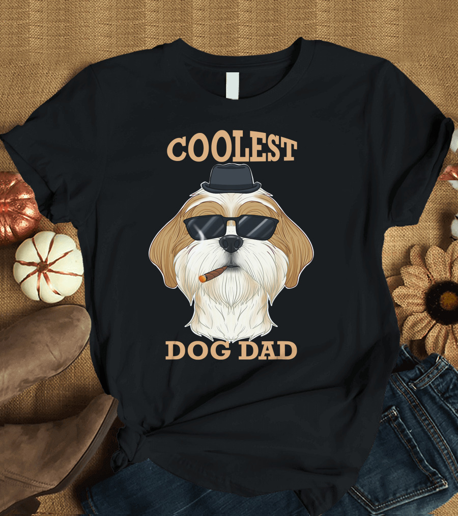 Coolest Dog Dad I Shih Tzu Dad I Shih Tzu with Hat and Sunglasses T-Shirt