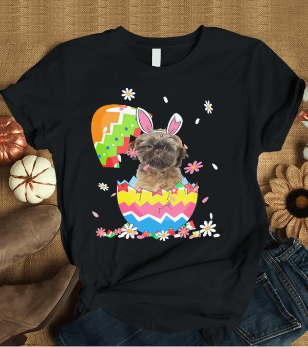 T-Shirt: Cute Shih Tzu Easter Day Dog Dad Dog Mom with Bunny Ears and Colorful Egg T-Shirt Cute Shih Tzu Easter Day Dog Dad Dog Mom with Bunny Ears and Colorful Egg T-Shirt