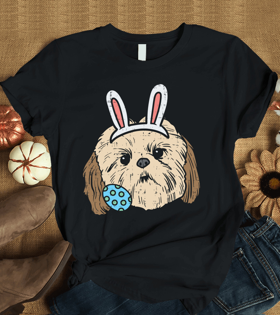 Easter Shih Tzu Bunny Face with Polka Dot Egg T-Shirt