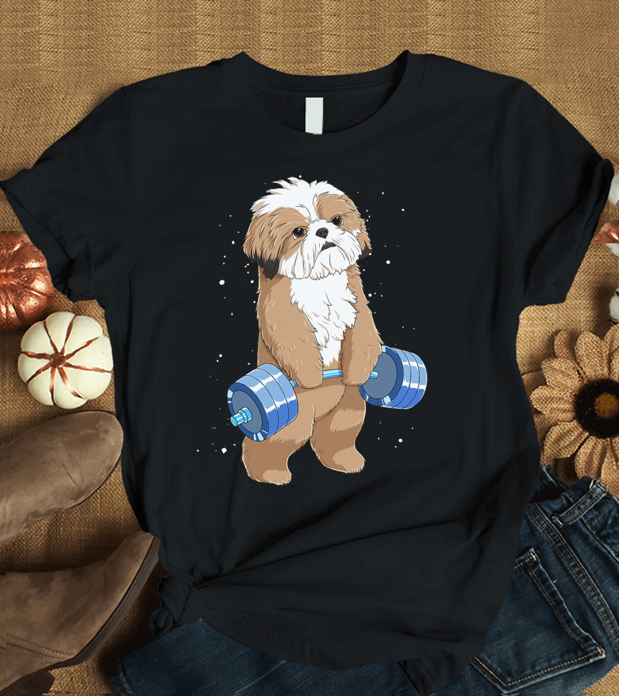 Funny Lifting Shih Tzu Dog Weightlifting T-Shirt