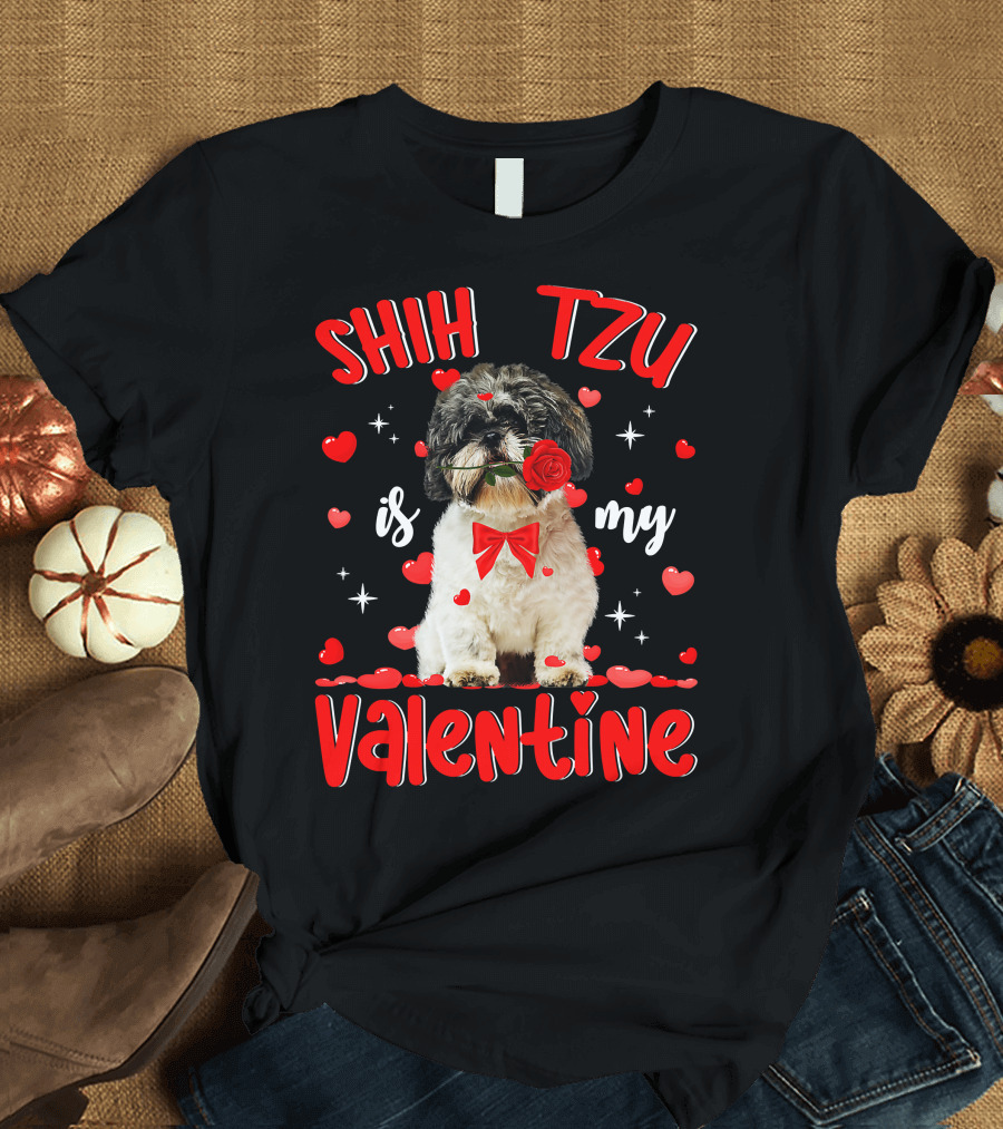 Shih Tzu Valentine Dog Dad Dog Mom T-Shirt