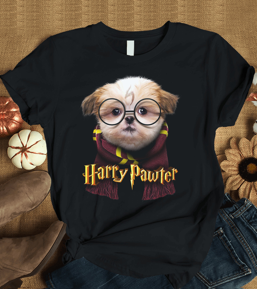 Harry Pawter Shih Tzu Puppy with Glasses and Scarf T-Shirt