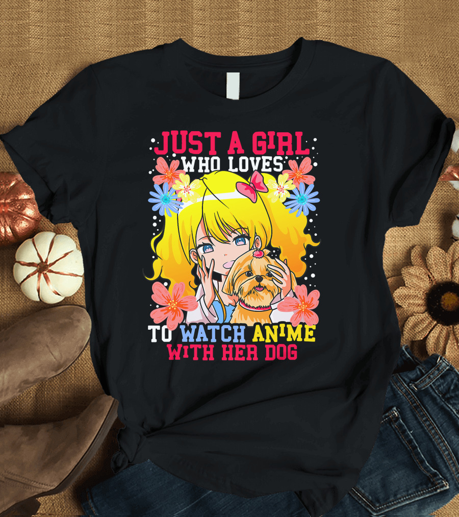 Just a Girl Watch Anime with Her Dog Shih Tzu Pup Manga T-Shirt