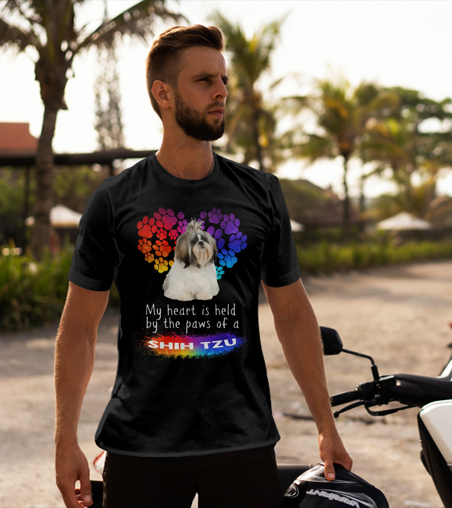 My Heart Is Held By The Paws Of A Shih Tzu Rainbow Paws T-Shirt