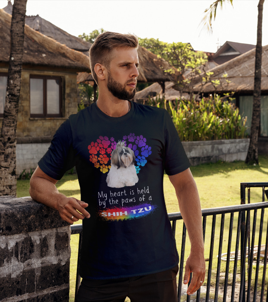 My Heart Is Held By The Paws Of A Shih Tzu Rainbow Paws T-Shirt