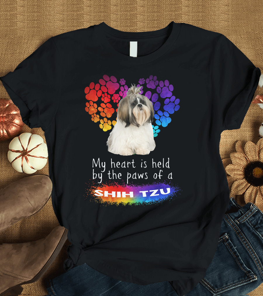 My Heart Is Held By The Paws Of A Shih Tzu Rainbow Paws T-Shirt