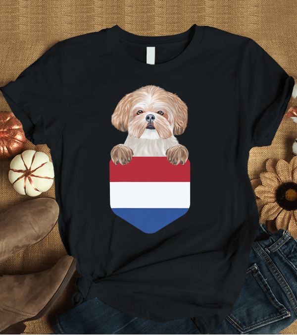 T-Shirt: Netherlands Flag Pocket Shih Tzu Dog T-Shirt Netherlands Flag Pocket Shih Tzu Dog T-Shirt