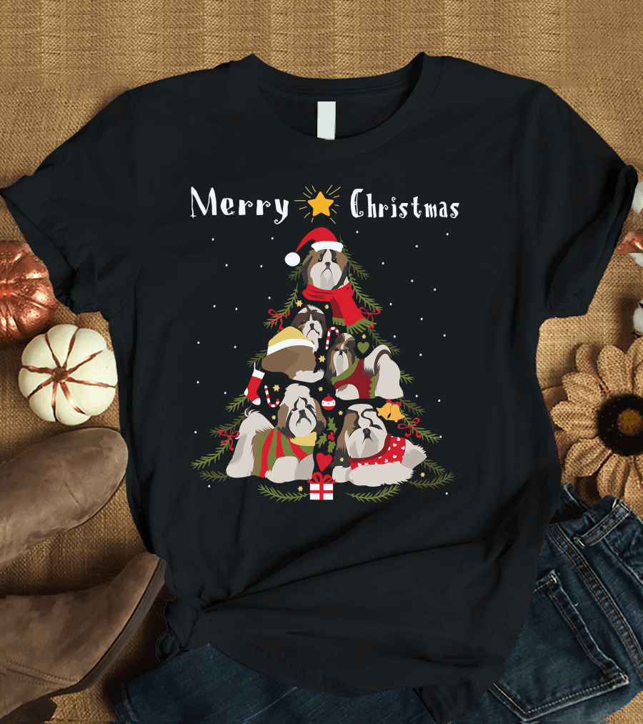 Merry Christmas Shih Tzu Xmas Tree T-Shirt