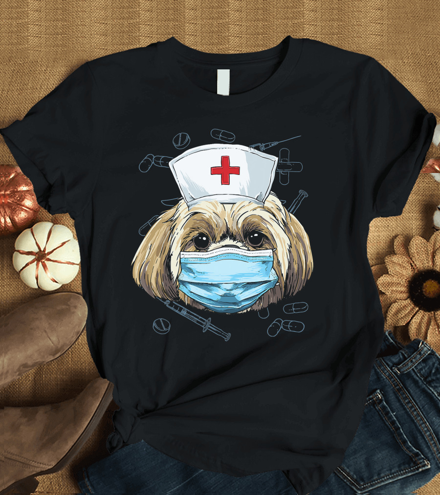 Shih Tzu Nurse RN Graduation Mask Medical T-Shirt