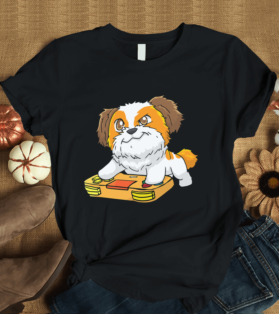 Shih Tzu Kawaii Dog Playing Video Game for Gamers and Dog Lovers T-Shirt