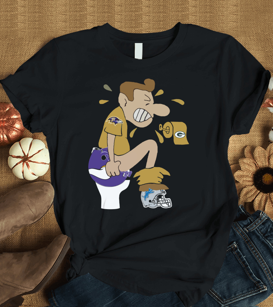 Baltimore Ravens Toilet Humor With Green Bay Packers And Detroit Lions Football Rivalry T-Shirt