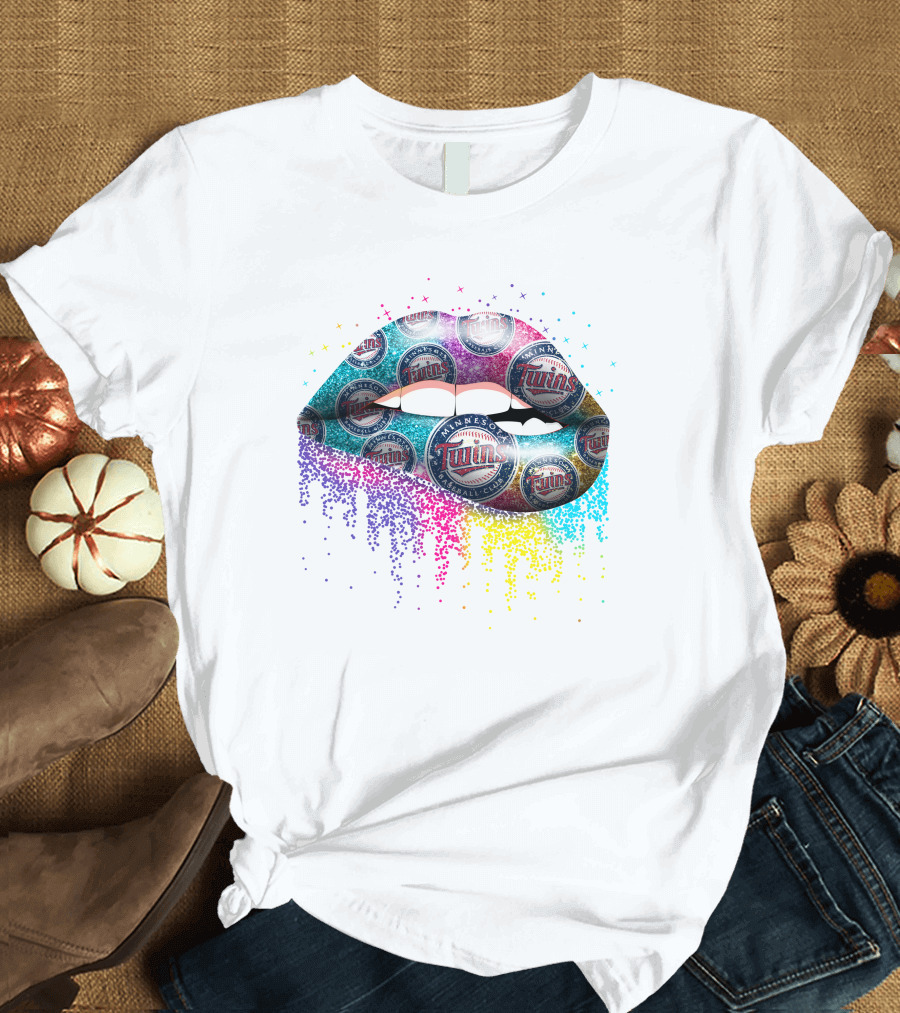 Minnesota Twins Lips Rainbow Glitter Fan T-Shirt