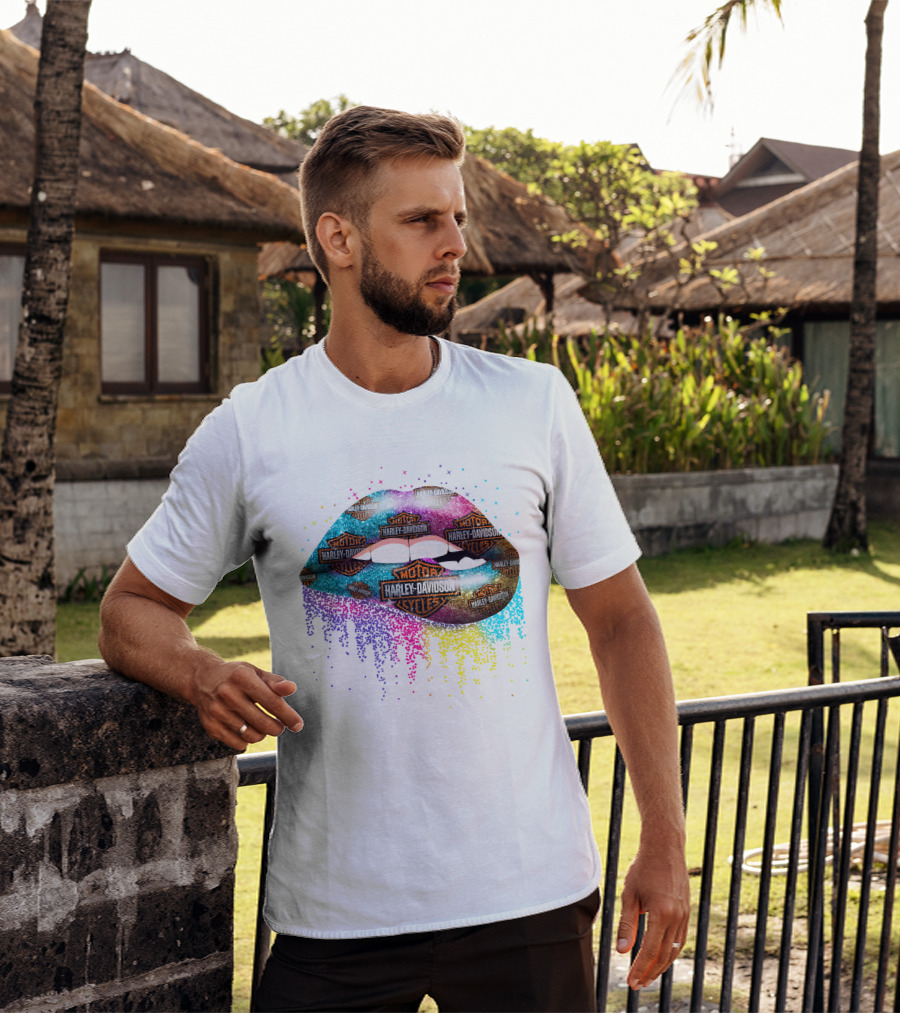Harley Davidson Logo Lips With Colorful Effect T-Shirt