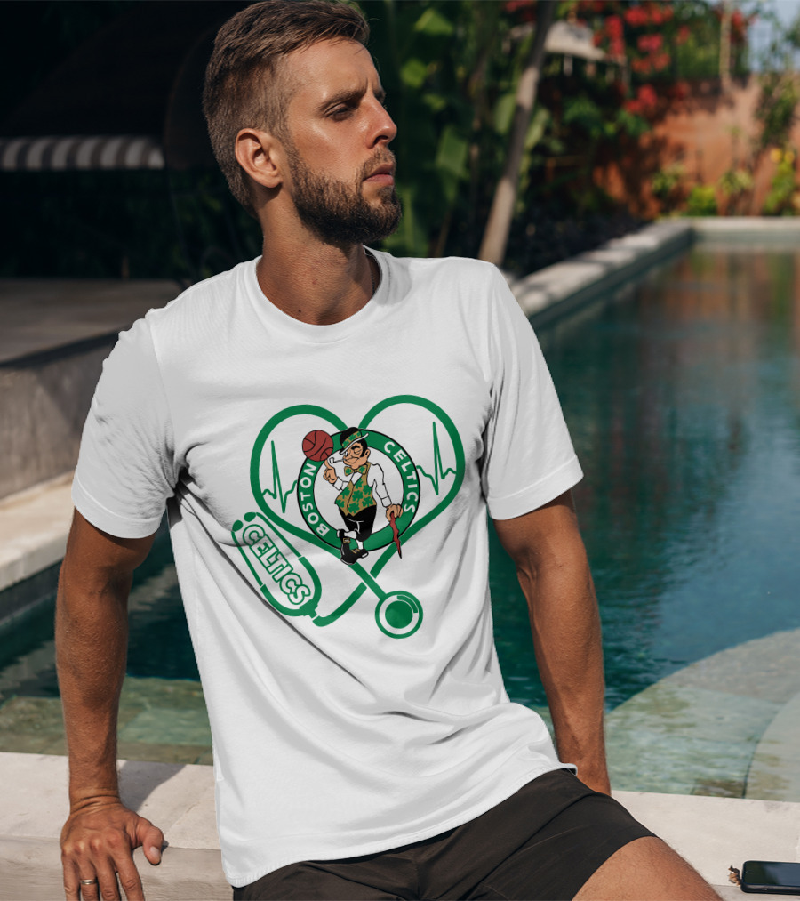Nurse Heartbeat Boston Celtics Stethoscope T-Shirt