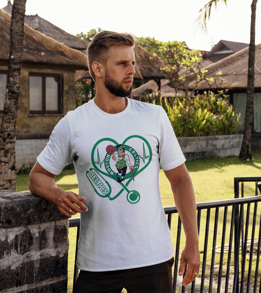 Nurse Heartbeat Boston Celtics Stethoscope T-Shirt