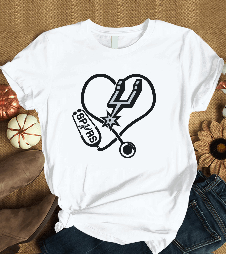 San Antonio Spurs Nurse Love Heart Stethoscope T-Shirt