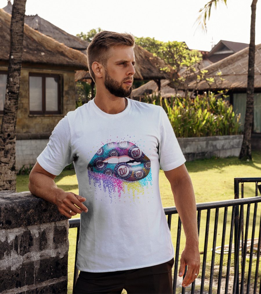 Washington Nationals Lips Logo Pattern Rainbow Effect T-Shirt