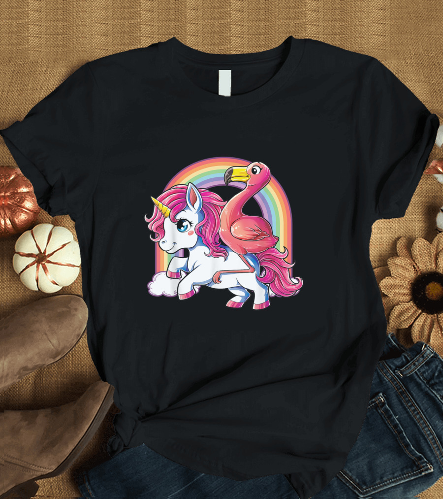 Pink Flamingo Unicorn Bird Lovers Squad Rainbow Cute Fantasy T-Shirt