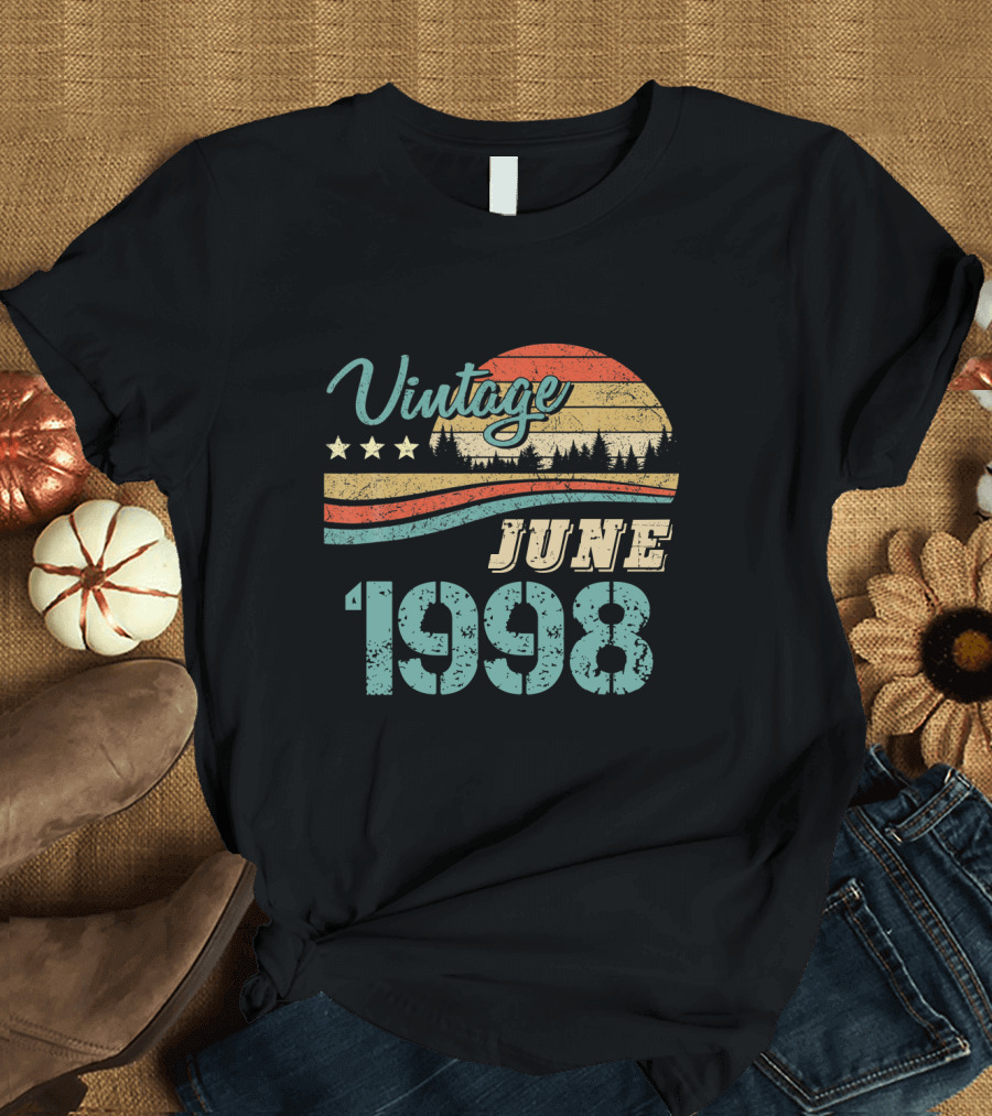 Vintage June 1998 Retro Sunset Forest Scene T-Shirt