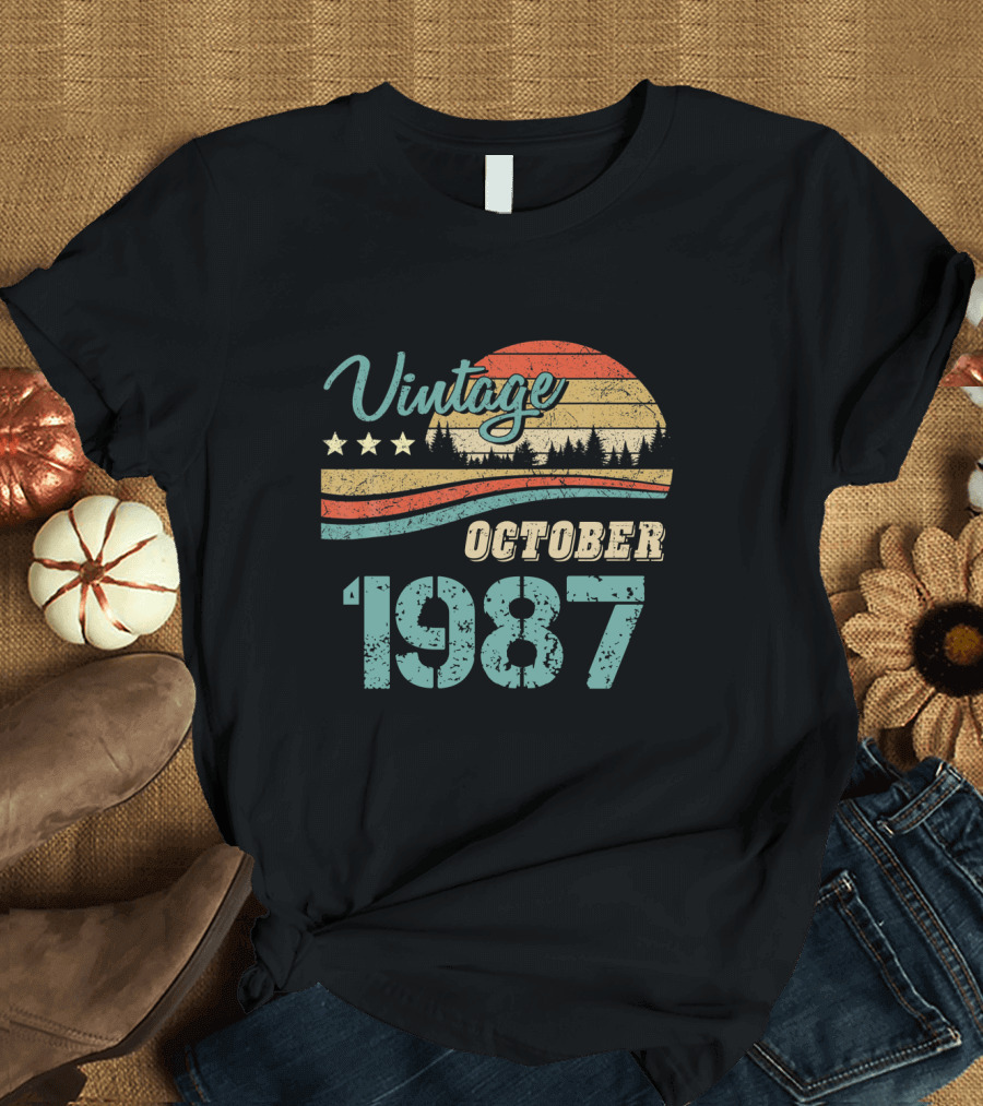 Vintage October 1987 Retro Sunset Pines T-Shirt
