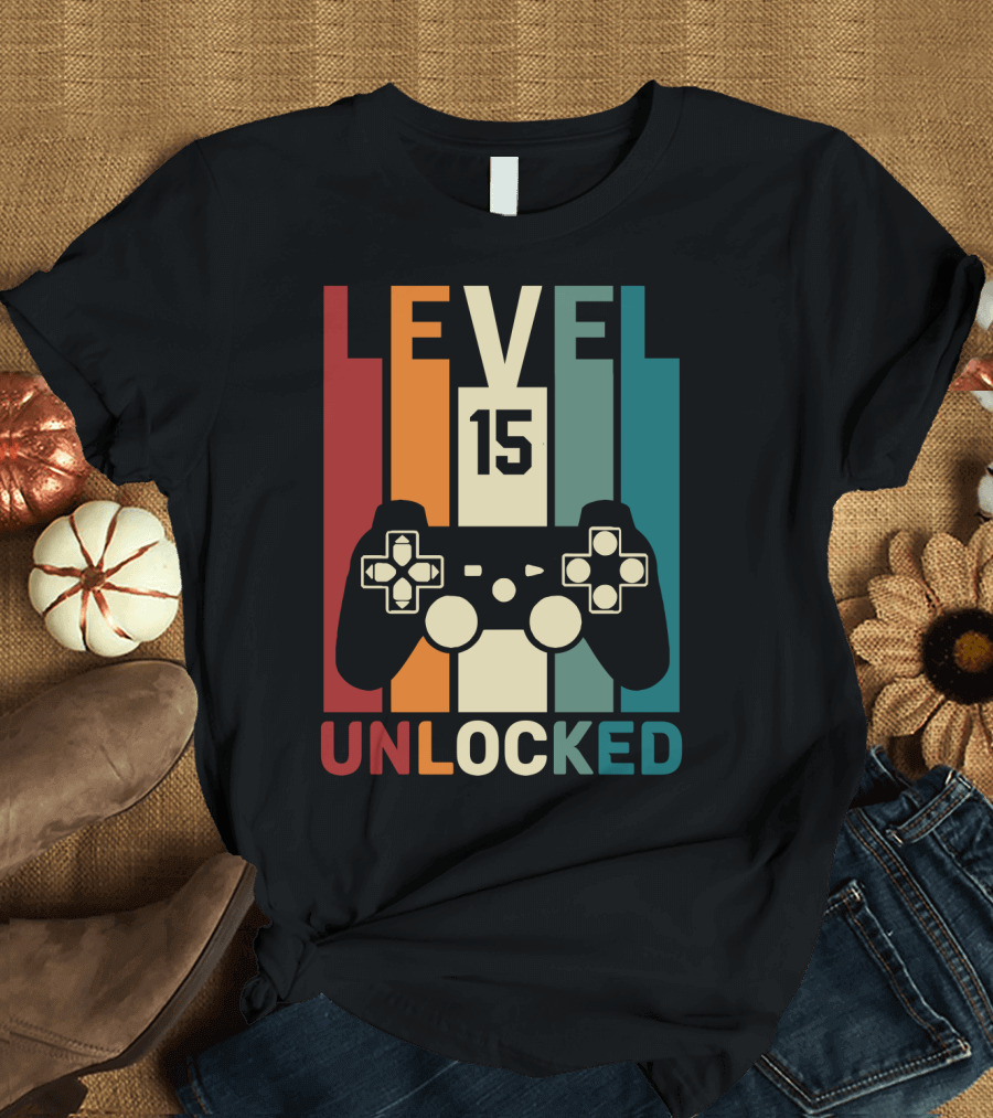Level 15 Unlocked Retro Gaming Controller T-Shirt
