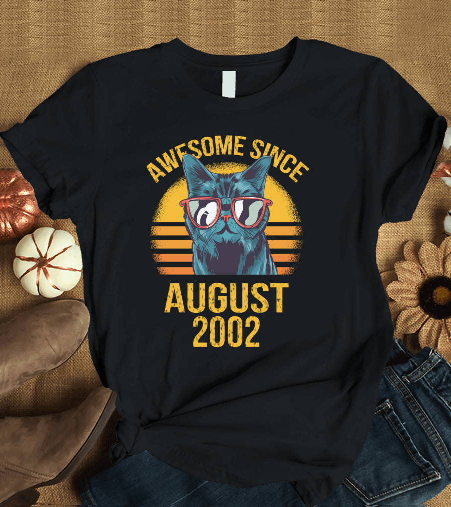Awesome Since August 2002 Cool Cat Dad Ever T-Shirt