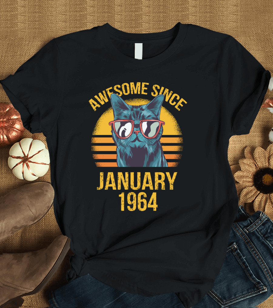 Awesome Since January 1964 Cat with Sunglasses T-Shirt
